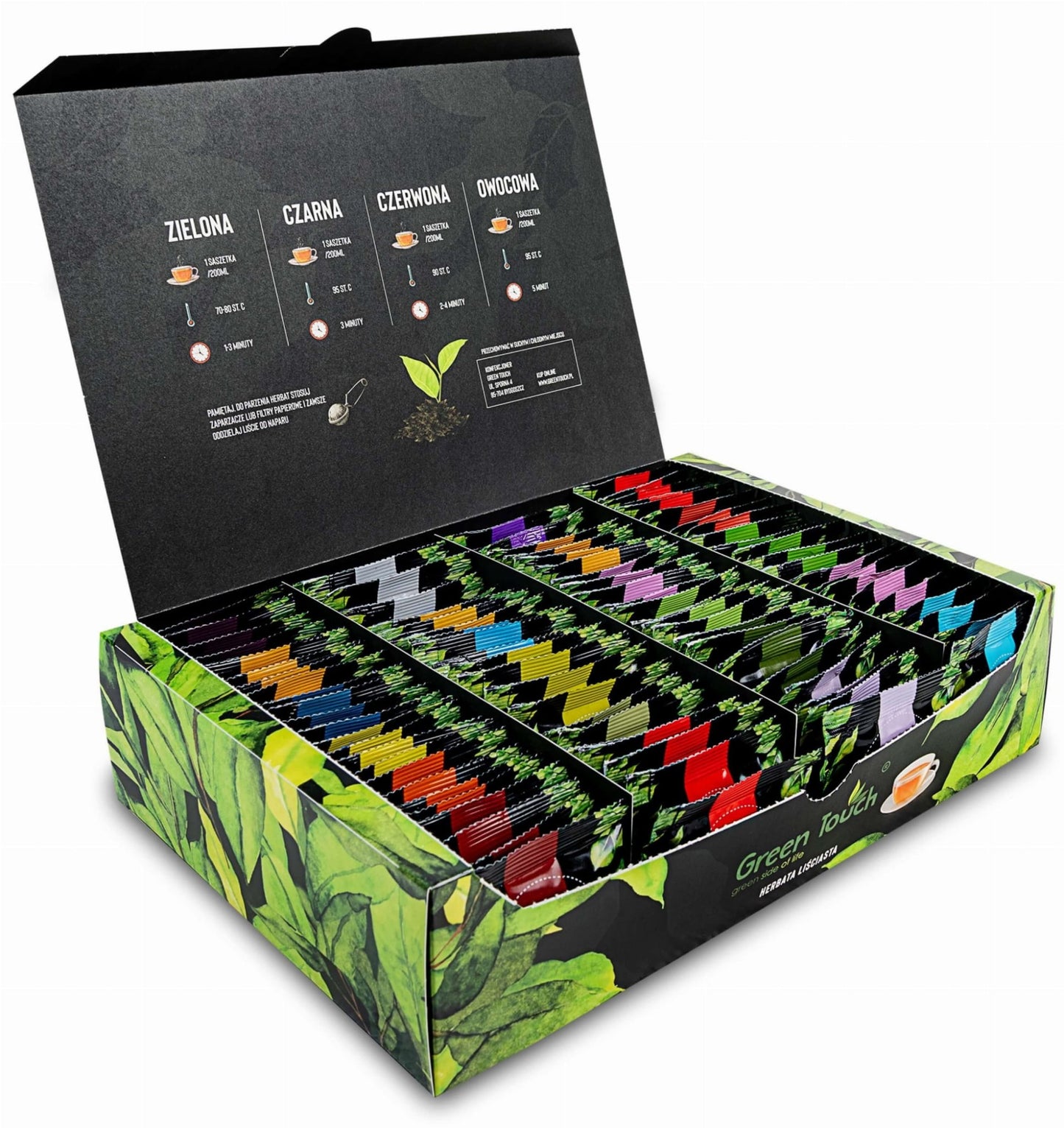 Zestaw herbat 100 sztuk Green Touch w pudełku, ekspozytorze