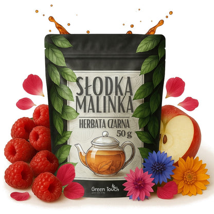 Słodka malinka 50 g - herbata czarna jabłko malina róża bławatek ceylon